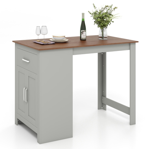 Costway Bar Table 35.5" Counter Height Dining Table with Storage Cabinet & Drawer