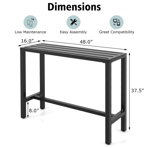 Costway Outdoor Metal Bar Table 48" Patio Rectangular Counter Height Dining Table Black