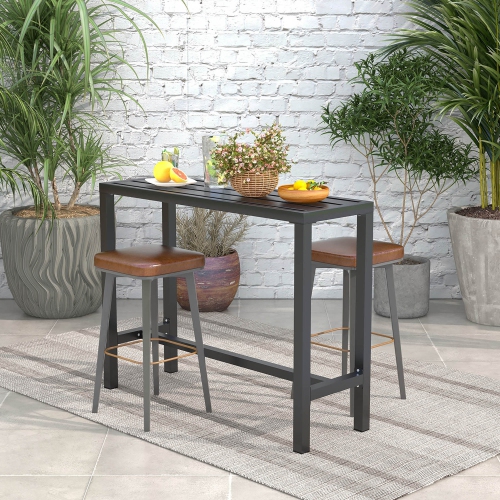 Costway Outdoor Metal Bar Table 48" Patio Rectangular Counter Height Dining Table Black