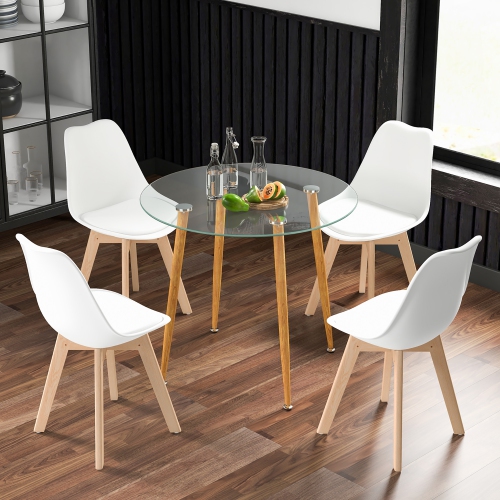Costway Dining Table Set for 4 Modern Kitchen Table Set with Round GlassTempeTable&4 Chairs
