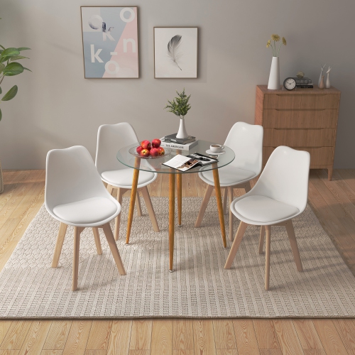 Costway Dining Table Set for 4 Modern Kitchen Table Set with Round GlassTempeTable&4 Chairs