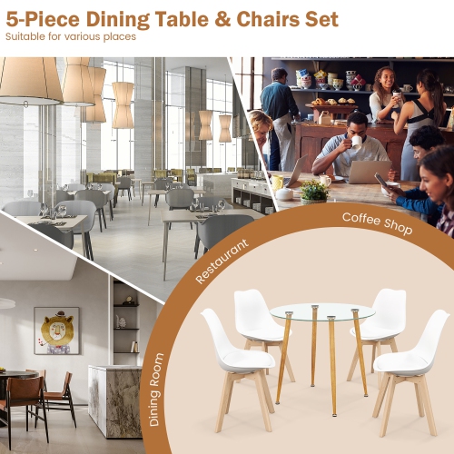 Costway Dining Table Set for 4 Modern Kitchen Table Set with Round GlassTempeTable&4 Chairs