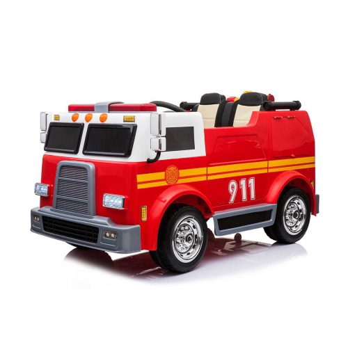 24V Fire Truck 2-Seater Kids Ride-On Car with Water Blaster Walkie Talkie Rubber Tires Leather Seat With RC