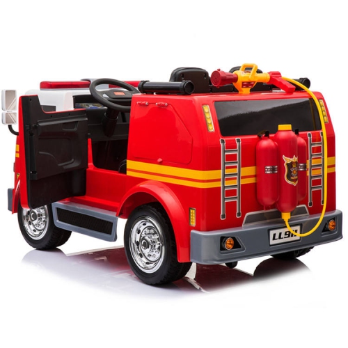 24V Fire Truck 2-Seater Kids Ride-On Car with Water Blaster Walkie Talkie Rubber Tires Leather Seat With RC