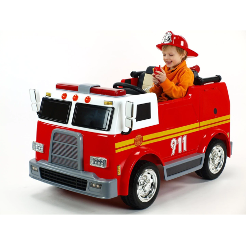 24V Fire Truck 2-Seater Kids Ride-On Car with Water Blaster Walkie Talkie Rubber Tires Leather Seat With RC