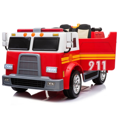 24V Fire Truck 2-Seater Kids Ride-On Car with Water Blaster Walkie Talkie Rubber Tires Leather Seat With RC