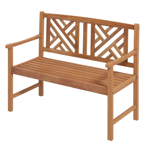 TOPBUY  2-Person Acacia Wood Bench Outdoor Slats Loveseat Chair With Armrest 800Lbs Load Capacity Comfortable Patio Chair