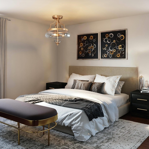 Modern Round Ceiling Light, 3-Light Gold Circle Semi-Flush Mount Light with Clear Glass Shade