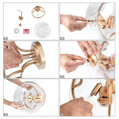 Modern Round Ceiling Light, 3-Light Gold Circle Semi-Flush Mount Light with Clear Glass Shade