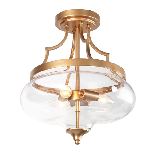 Modern Round Ceiling Light, 3-Light Gold Circle Semi-Flush Mount Light with Clear Glass Shade