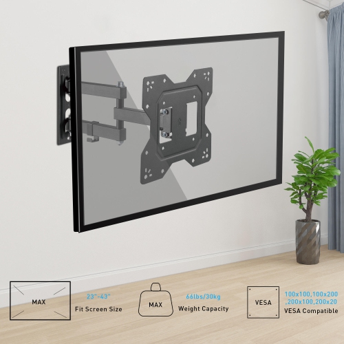 Full Motion TV Wall Mount for 23-43 Inch Flat or Curved Screen Hold up to 66lbs and VESA 200*200mm