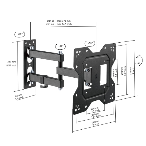 Full Motion TV Wall Mount for 23-43 Inch Flat or Curved Screen Hold up to 66lbs and VESA 200*200mm