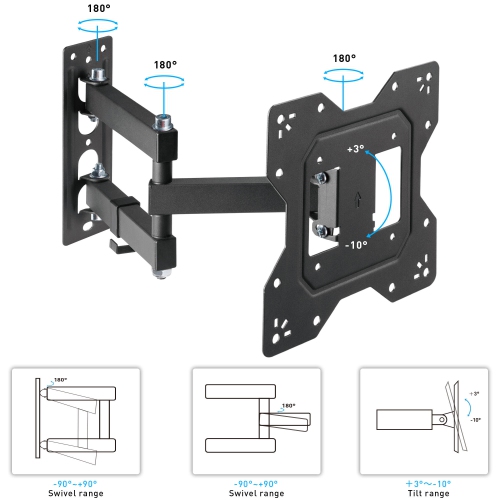 Full Motion TV Wall Mount for 23-43 Inch Flat or Curved Screen Hold up to 66lbs and VESA 200*200mm