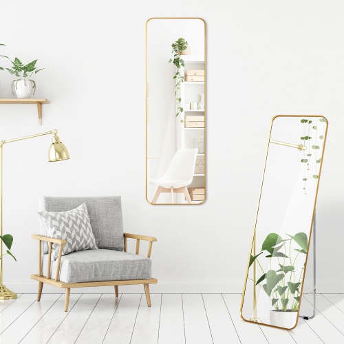 Gymax Full Length Wall Mounted Hanging Mirror with Stand Free Standing Body Mirror