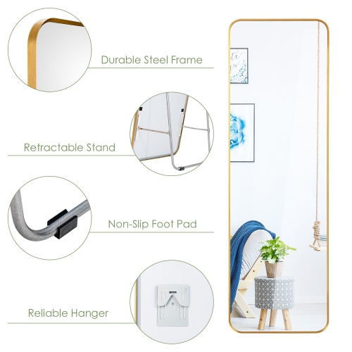 Gymax Full Length Wall Mounted Hanging Mirror with Stand Free Standing Body Mirror
