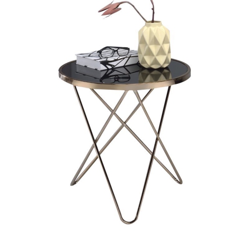 ACME Valora End Table in Black Glass and Champagne
