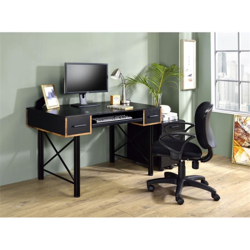 ACME Settea Wooden Top Computer Desk with 2 Drawers and Keyboard Tray in  Black