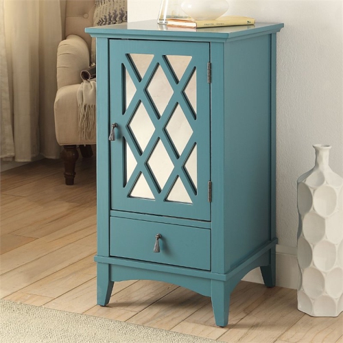 ACME FURNITURE Acme Ceara Wooden Accent Table With Storage Drawer And Glass Door In Teal