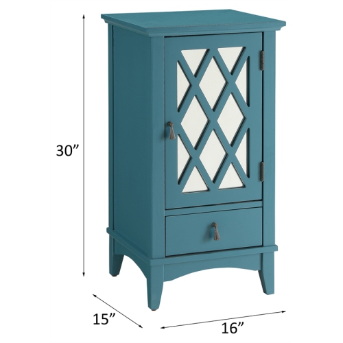 ACME Ceara – Table d’appoint en bois avec tiroir de rangement et porte en verre, bleu sarcelle