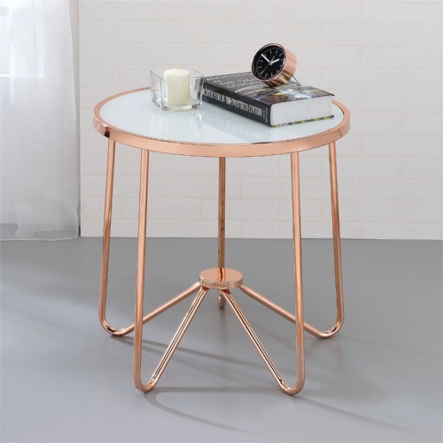 ACME FURNITURE  Acme Alivia End Table In Frosted Glass And Rose In Gold