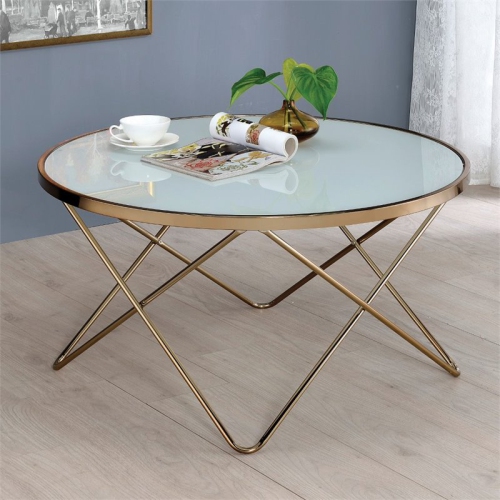 ACME FURNITURE Acme Valora Coffee Table In Frosted Glass And Champagne