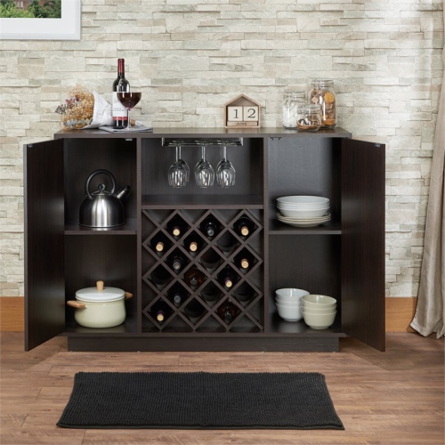 ACME Hazen Rectangular Wood Server with Wine and Stemware Rack in Espresso