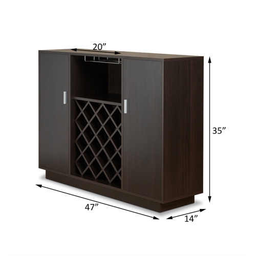 ACME Hazen Rectangular Wood Server with Wine and Stemware Rack in Espresso