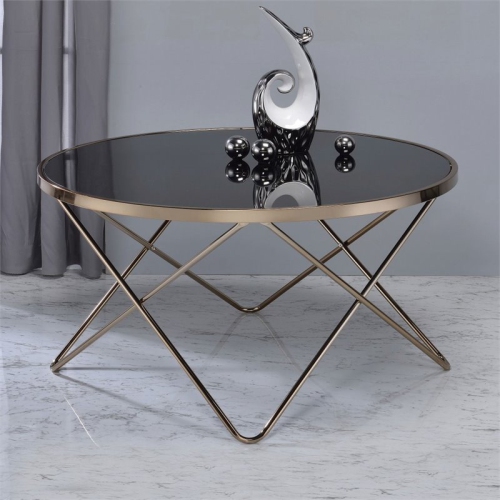 ACME FURNITURE  Acme Valora Coffee Table In Glass And Champagne In Black