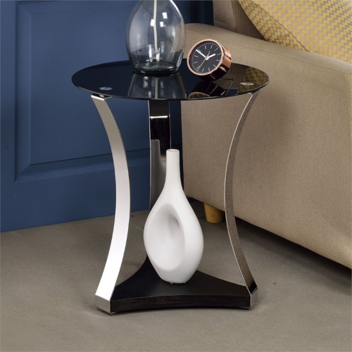 ACME FURNITURE  Acme Geiger End Table In Glass And Rose Gold In Black