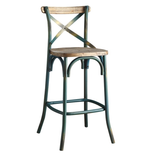 ACME FURNITURE  Acme Zaire Bar Stool With Wooden Seat In Antique And Antique Oak In Turquoise