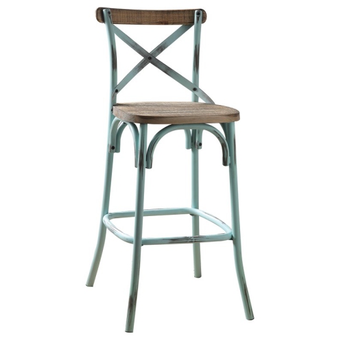 ACME FURNITURE  Acme Zaire Armless Bar Stool With Wooden Seat In Antique Sky And Antique Oak