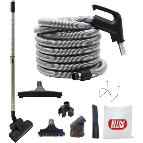 ULTRA CLEAN  Central Vacuum Deluxe Plus Accessories Kit- Low-Voltage Hose On/off Control At The Handle Air Driven Carpet Beater Floor Brush &