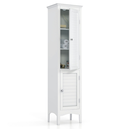 Topbuy Freestanding Bathroom Storage Cabinet Tall Narrow Storage Cabinet with 1 Adjustable Shelf 1 Drawer and 2 Doors