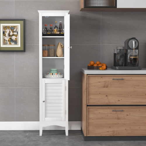 Topbuy Freestanding Bathroom Storage Cabinet Tall Narrow Storage Cabinet with 1 Adjustable Shelf 1 Drawer and 2 Doors