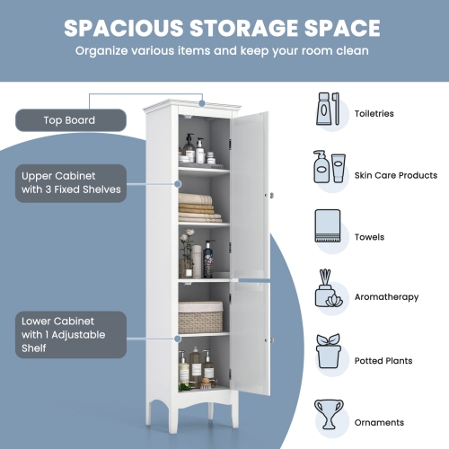 Topbuy Freestanding Bathroom Storage Cabinet Tall Narrow Storage Cabinet with 1 Adjustable Shelf 1 Drawer and 2 Doors