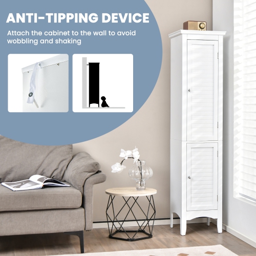 Topbuy Freestanding Bathroom Storage Cabinet Tall Narrow Storage Cabinet with 1 Adjustable Shelf 1 Drawer and 2 Doors