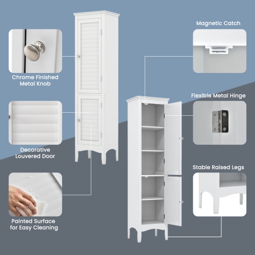 Topbuy Freestanding Bathroom Storage Cabinet Tall Narrow Storage Cabinet with 1 Adjustable Shelf 1 Drawer and 2 Doors
