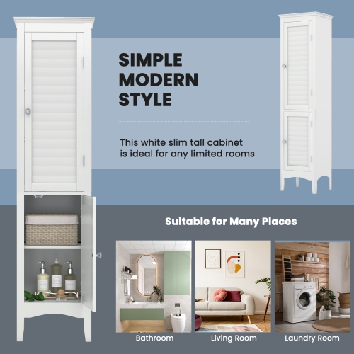 Topbuy Freestanding Bathroom Storage Cabinet Tall Narrow Storage Cabinet with 1 Adjustable Shelf 1 Drawer and 2 Doors