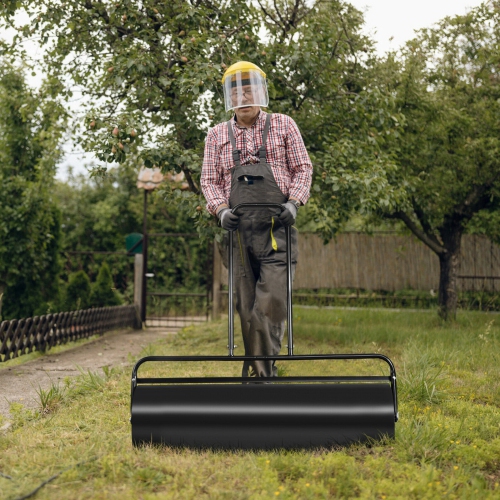 Gymax 13-Gallon Lawn Roller Heavy-Duty Steel Push/Pull Sod Roller 24'' x13'' Black