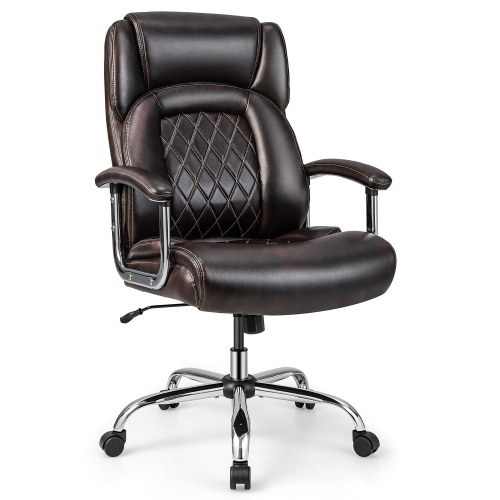 GYMAX  500Lbs High Back Big & Tall Office Chair Adjustable Leather Task Chair In Brown