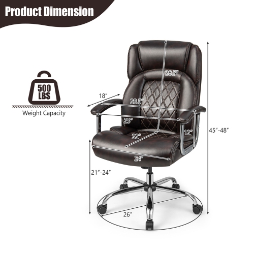 Gymax 500LBS High Back Big & Tall Office Chair Adjustable Leather Task Chair Brown