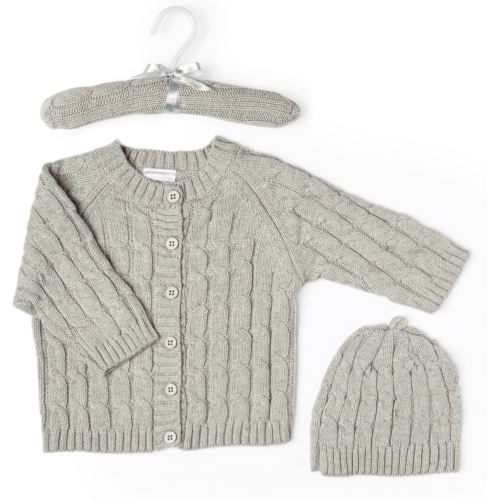 Baby Mode Signature 2-Piece Knit Cardigan and Hat Hanging Set - Grey