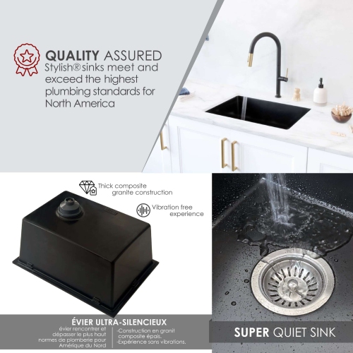 STYLISH 25 inch Black Single Bowl Dual Mount Composite Granite Utility Sink S-825N