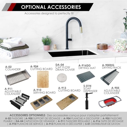 STYLISH 25 inch Black Single Bowl Dual Mount Composite Granite Utility Sink S-825N