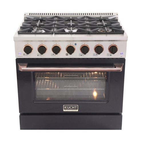 Kucht 36 in. 5.2 cu. ft. Dual Fuel Range for Propane Gas Stove and Electric Oven with Convection in Black & Rose Gold