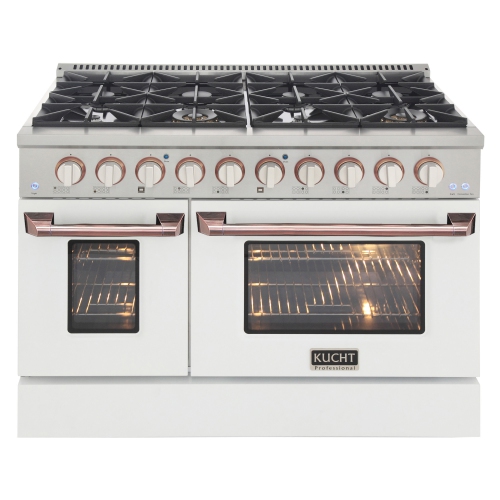 KUCHT  Professional 48 In. 6.7 Cu. Ft. Dual Fuel Range for Natural Gas Stove And Electric Oven With Convection In & Rose Gold In White My new range is perfect for me!  Looks great in our kitchen and is perfect for baking and cooking