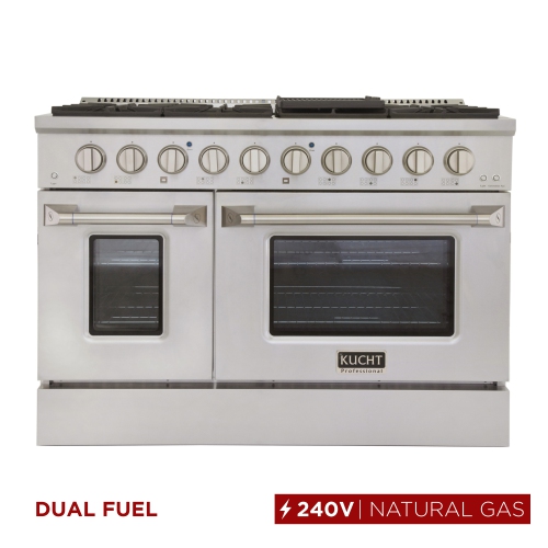 Kucht Professional 48 po. 6,7 pi3 avec Cuisinière biénergie pour cuisinière au gaz naturel et four électrique à convection en acier inoxydable