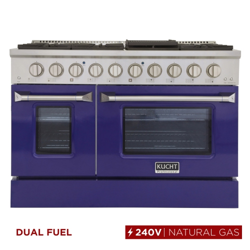 Kucht Professional 48 po. 6,7 pi3 avec Cuisinière biénergie pour cuisinière au gaz naturel et four électrique à convection bleu