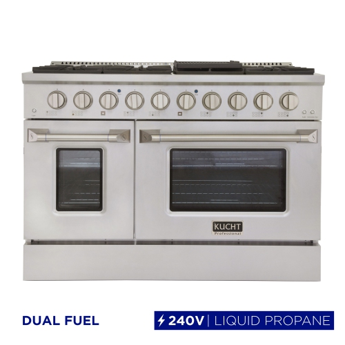 Image 1 de 10.. Kucht Professional 48 po. 6,7 pi3 avec Cuisinière biénergie pour cuisinière au gaz propane et four électrique à convection en acier inoxydable