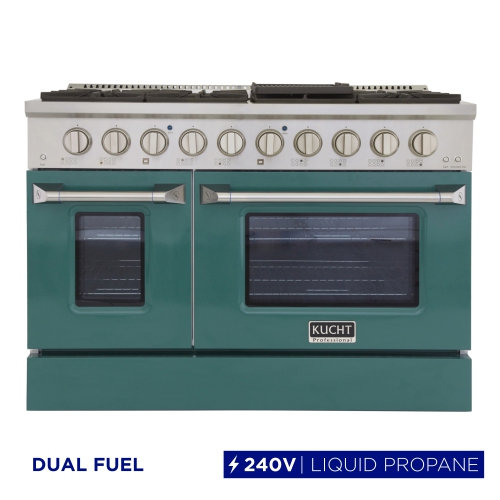 Kucht Professional 48 po. 6,7 pi3 avec Cuisinière biénergie pour cuisinière au gaz propane et four électrique à convection en vert